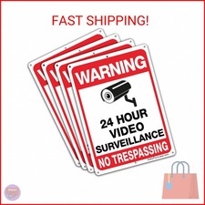Faittoo 4-Pack Video Surveillance Sign, No Trespassing Metal Reflective Warning