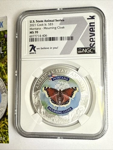2021 Cook Islands Silver $5 Montana Mourning Cloak 7K NGC MS70 Key Date Low Mint