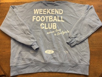Wild Fable Women s Blue Weekend Football Club Graphic Crew Neck Pullover M