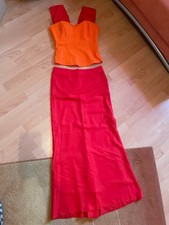 Abendkleid Ballkleid zweiteilig maßgeschneidert 36 S orange rot Corsage Top Rock