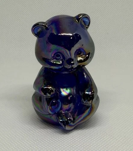 Fenton Cobalt Blue Carnival Glass Iridescent Bear Figurine Vintage