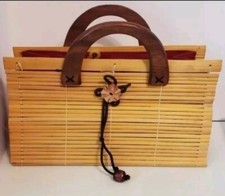 Vintage Collapsible Wood Slatted Purse Handbag Boho Bohemian Style Retro Fashion