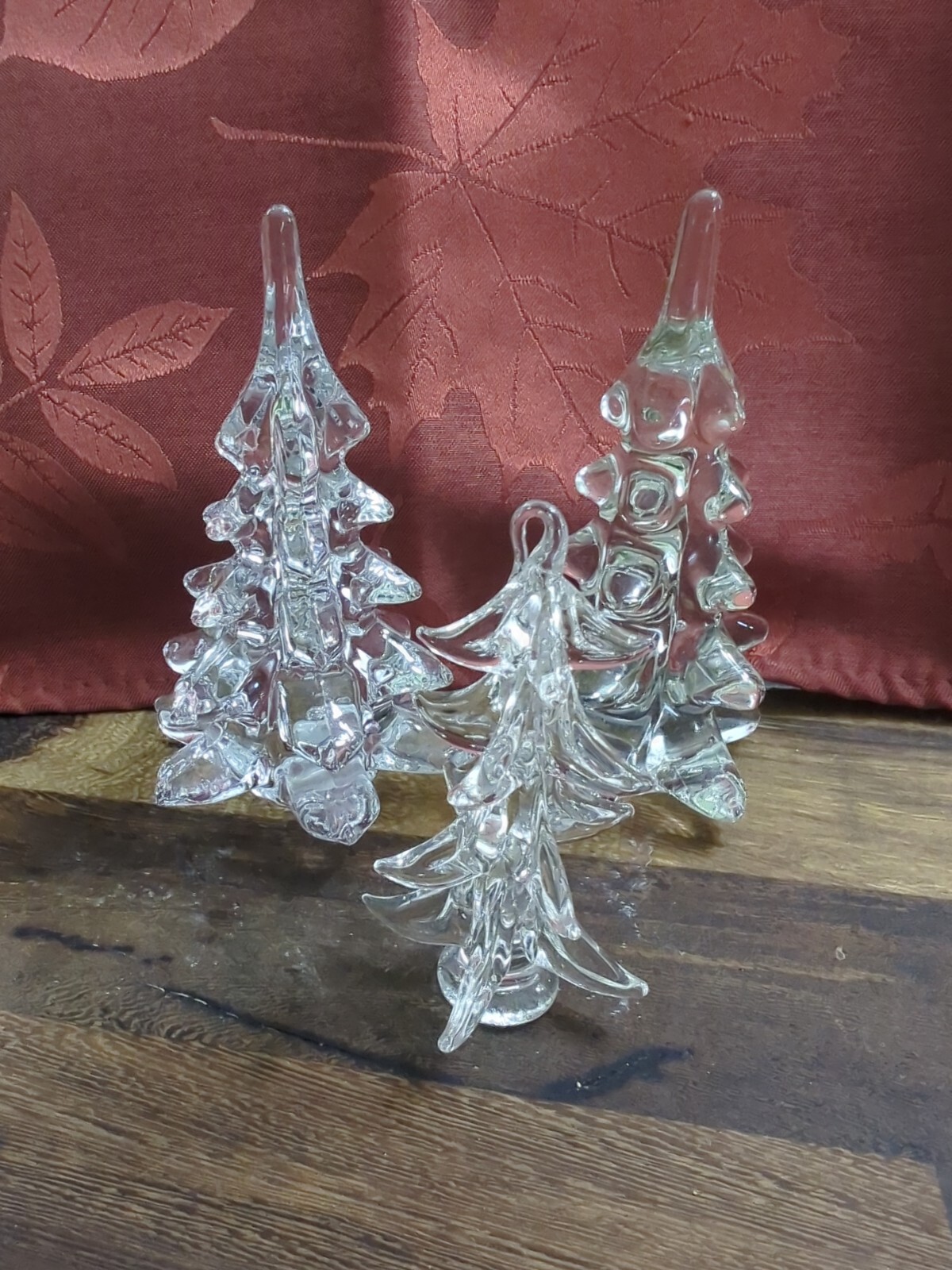 Set Of Three Clear Glass Christmas Trees eBay