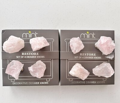 Natural Pink Rose Quartz Crystal Stone Knobs Cabinets Drawers Set Of 8