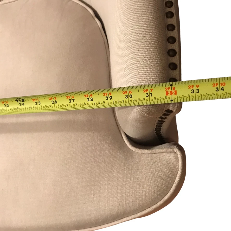 Upholstered Tufted Nailhead Arm Chair Armchair Comfortable Beige Cream - Image 2 of 4