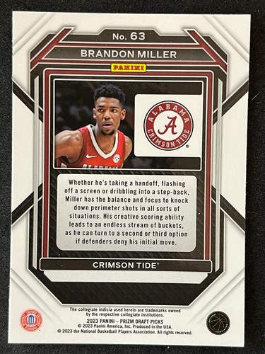 2023-24 Panini Prizm Draft Picks Brandon Miller Rookie - Picture 2 of 2