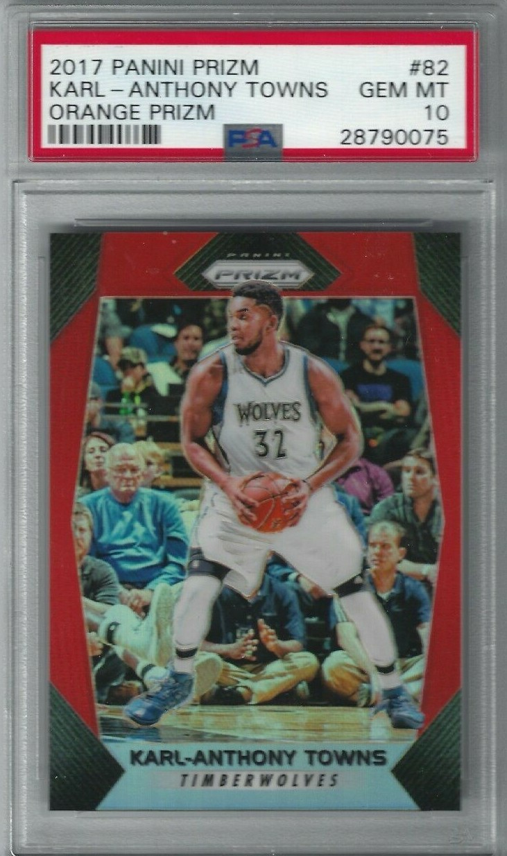 2017 Panini Prizm Karl-Anthony Towns PSA 10 Gem Mint Orange Prizm #82 18/49
