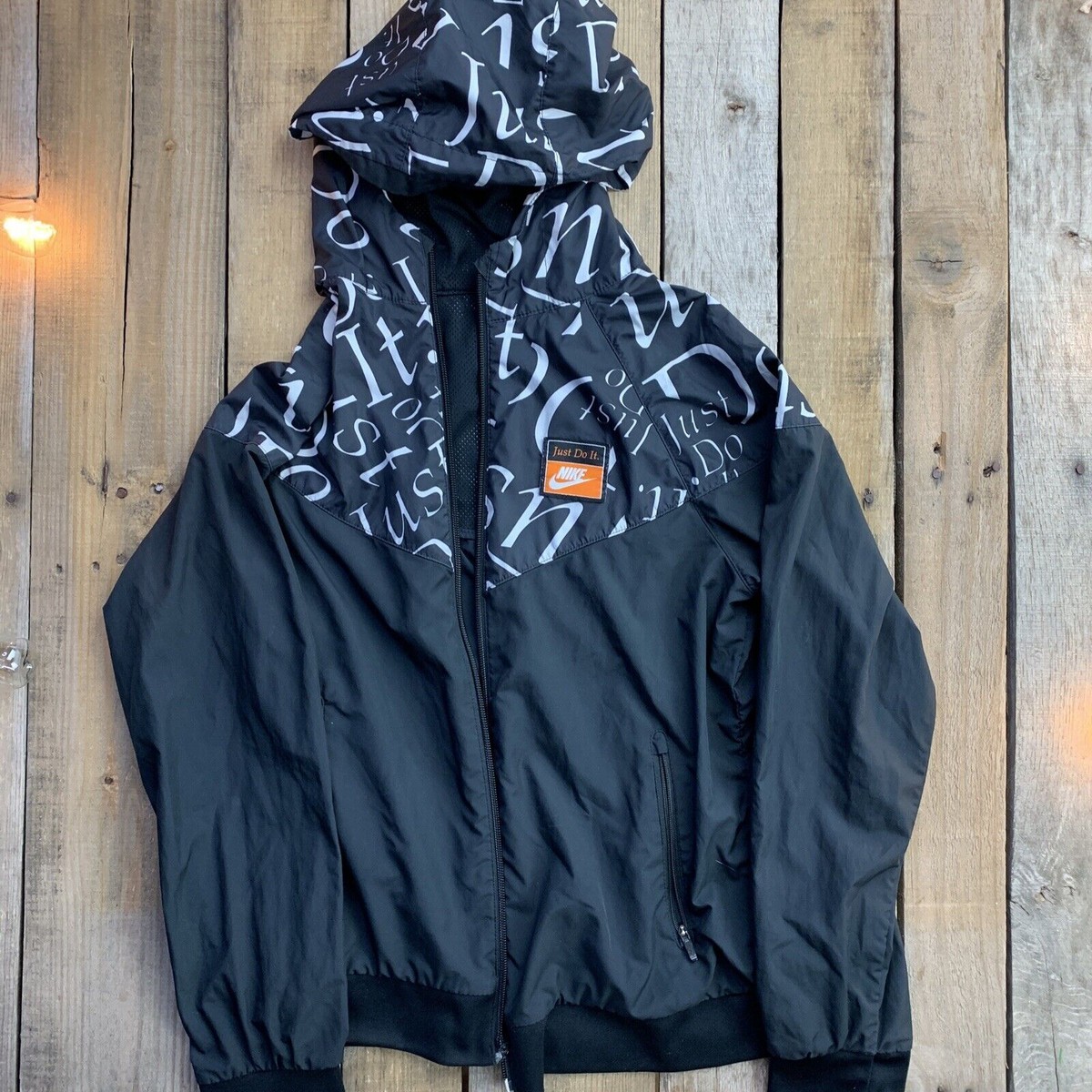 Nike Just Do It Patch Windbreaker Womens Jacket Size L Black White
