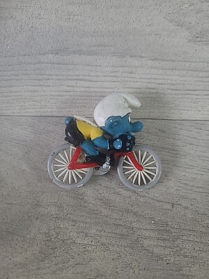 Vintage 1979 Schleich Peyo Radfahrer Rennschlumpf mit Fahrradfigur Hongkong 40501