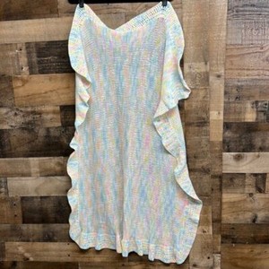 Handmade Crocheted Scalloped Ruffle Edge Baby Blanket Pastel Colors