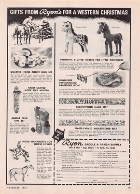 Fort Worth TX  Ryons Ryon Western Store Christmas Gifts Horse Lover Vtg Print Ad