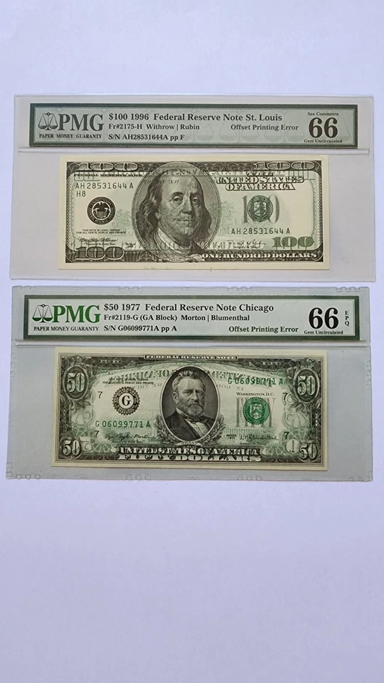 $1-$2-$5-$10-$20-$50-$100 FRN OFFSET PRINTING ERROR PMG65/66EPQ - Image 4 of 4