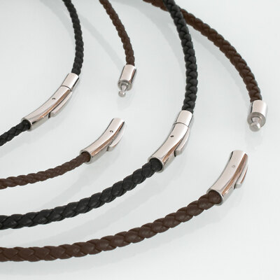 Lederkette Halskette Armband Leder geflochten Damen Herren Halsband schwarz bio