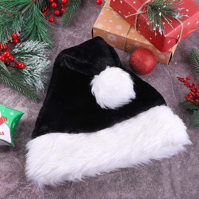 Schwarz Weihnachtsmütze Nikolausmütze Plüsch Mütze Santa Dicker Fellrand Xmas