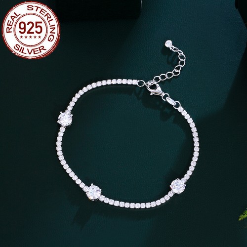 Pulsera de tenis redonda ajustable de plata esterlina 925 joyería de circón cúbico ajustable - Imagen 2 de 8
