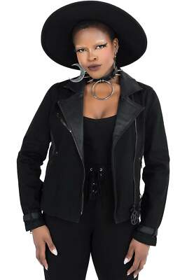 Killstar Gothic Goth Punk Denim Kunstleder Jacke Bikerjacke - Interstate
