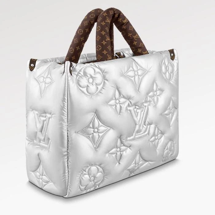 Louis Vuitton Onthego GM Tote Bag Silver M21053 Nylon Pillow Purse Auth LV New