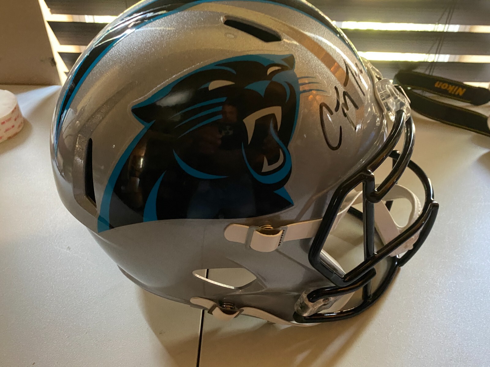 CHRISTIAN MCCAFFREY Autographed Signed Carolina Panthers PANTHERS SPEED REPLICA FULL SIZE HELMET/ JSA WITNESS 