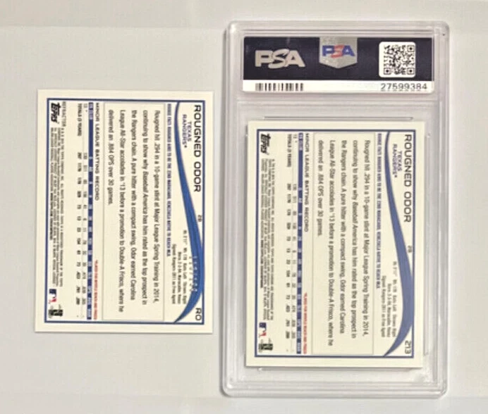 Tarjeta de novato 2014 Topps Chrome Rougned Odor #213 Blue Refractor #2B/199 RC BS25 Foto 2 de 2