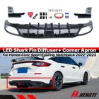 For Honda Civic Hatchback 2022-2025 Glossy Black LED Rear Diffuser+ Corner Spats
