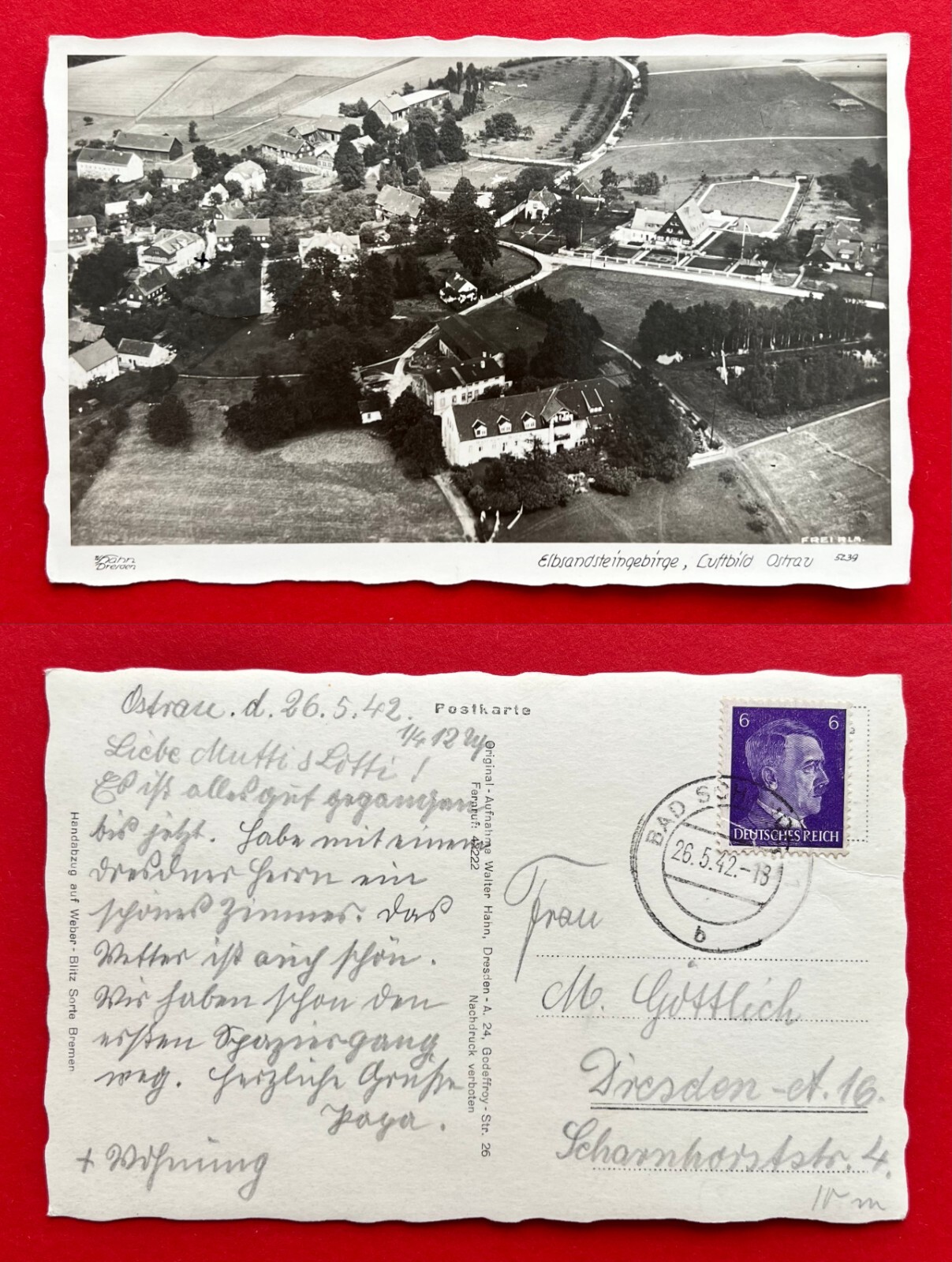 Walter Hahn Photo Postcard Saxon Switzerland No. 5239 1942 Aerial Photo Ostrava (112029