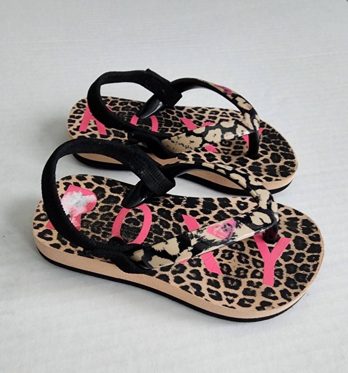 ROXY 'Leopard' Toddler Flip Flop Thong Sandals, Size Tan, Black and Pink