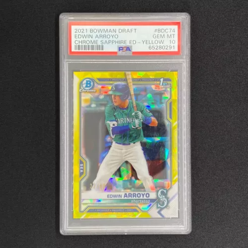 2021 Bowman Draft Sapphire Edwin Arroyo 1st Chrome /99 Yellow Refractor PSA 10