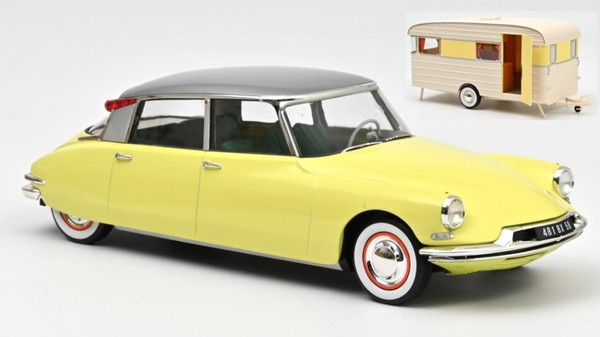 Citroen Ds 19 1960 Gelb & Caravan Digue Panoramic 1:18 Modell 181762 Norev-image