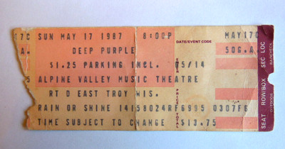 DEEP PURPLE TICKET ALPINE VALLEY 1987 East Troy Blackmore Gillan