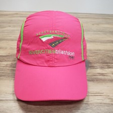 River Cities Triathlon 5 Panel Hat Cap Strap Back Pink Lightweight Running Race
