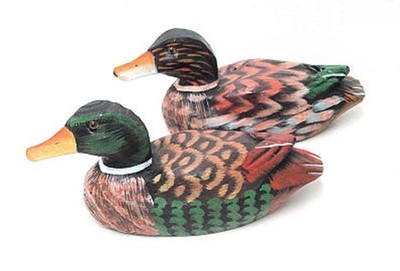 Pair Hand Carved Duck Painted with Glass Eyes - 7-1/4'' (M-ARTS01, M-ARTS02)