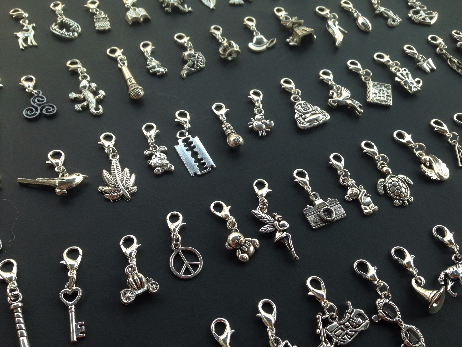 25 Mixed Silver Bracelet Clip Ons Charms Lobster Clasp Purse Zipper