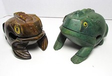 VINTAGE HANDMADE WOOD FOLK ART PERCUSSION RHYTHM GUIRO FROGS