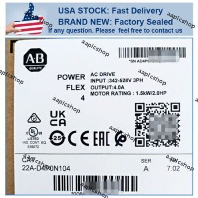22A-D4P0N104 NEW PLC 22A-D4P0N104 / A POWERFLEX 4 Catalog AC Drive US