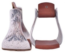 New Showman Engraved Silver Show Bell Stirrups For Western Saddle 108