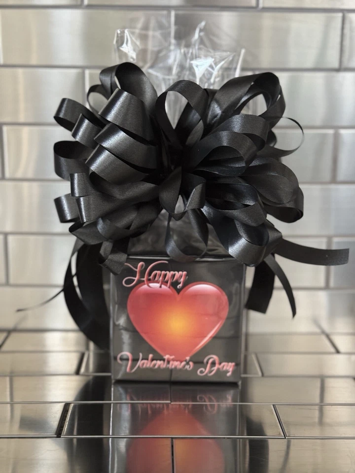 Valentines Day Bouchard Chocolate Mints Gift Box-Basket Wrapped And Black Bow - Image 2 of 2