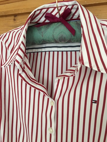 Tommy Hilfiger Fitted Stretch Cotton Shirt Red White And Blue Stripes Size 8