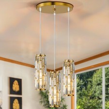 Gold Cluster Chandelier Crystal Pendant Lamp 3-Light Ceiling Lighting Fixtures