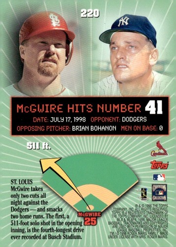 Topps Home Run Parade Record 1999 #220 Mark McGwire Homer #41 Singles Set Break - Imagen 2 de 2