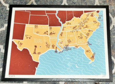 Map of U.S. South Brainstorm Print Shop Litho Signed, Numbered