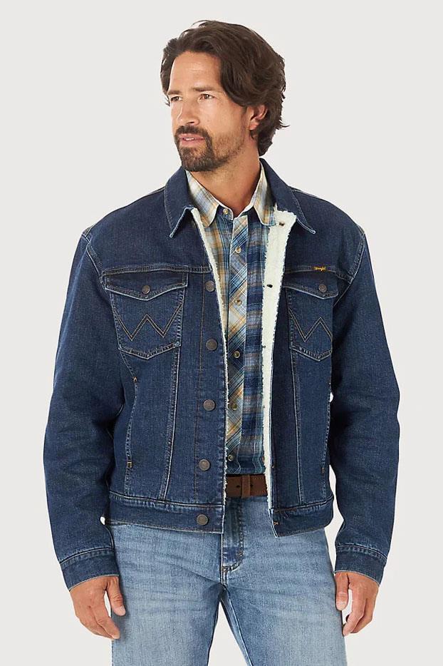 WRANGLER Mens Borg Sherpa Lined Denim Jacket