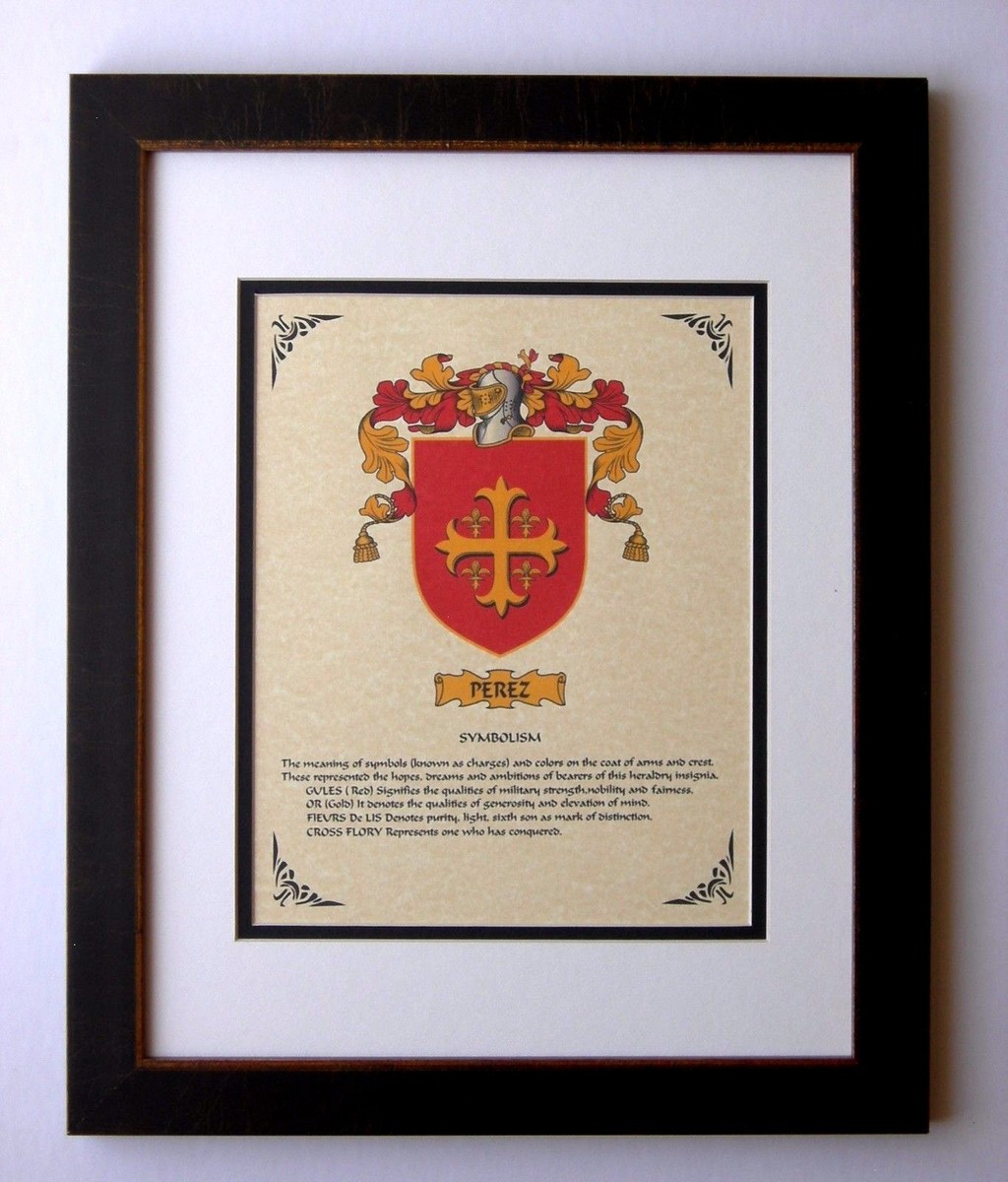 HERALDRY COAT OF ARMS ~ PEREZ FAMILY CREST ~ FRAMED | eBay