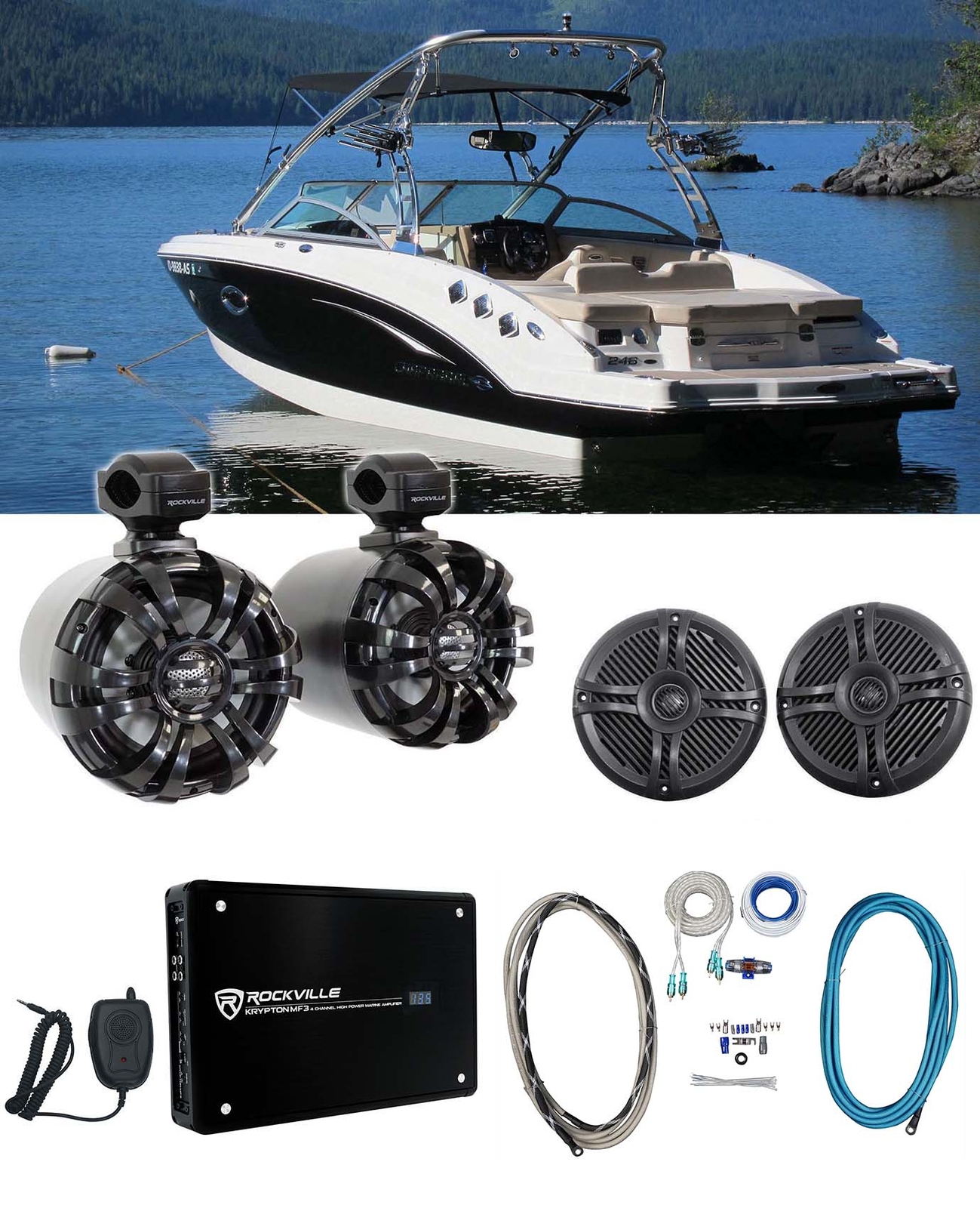 Морской вейкборд Rockville 65 Поворотный черный Коаксиальные динамики Усилитель Комплект усилителей 62690₽