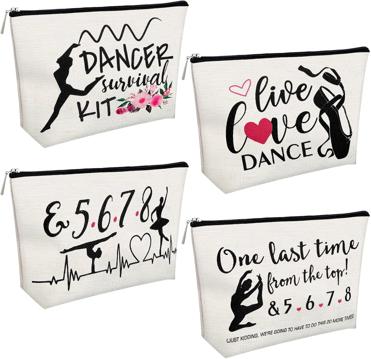 Live Love Dance Makeup Bags - 4 Pack Portable Travel Cases for Dance Lovers