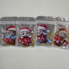 Kitty Cat Christmas Ornament Lot Of 4 Acrylic Ornaments Kitty Sitting in Cup New