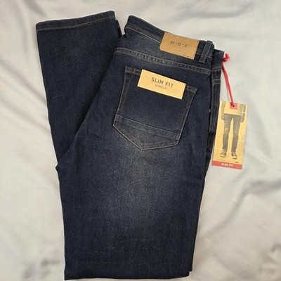 M B X Jeans Mens 34x32 Blue Slim Fit Tapered Stretch Dark Wash Denim Pants