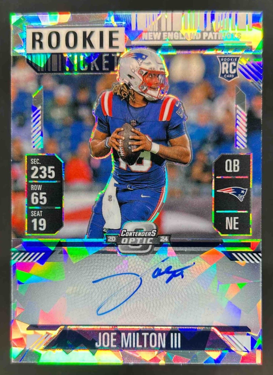 2024 Contenders Optic Joe Milton III Rookie Ticket RPS Auto RC Cracked Ice #/22