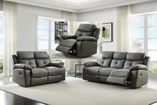 Dark Grey Leather 3 Seater, 2 Seater or Armchair Recliner Sofa Suite CHICAGO