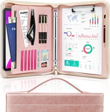 Padfolio Portfolio Organizer Binder with Zipper and Hidden Handle, PU Leather Po