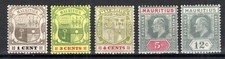 Île Maurice 1904-10 Timbres-poste Roi Edward VII SG 164, 166, 184-185, 188 MH